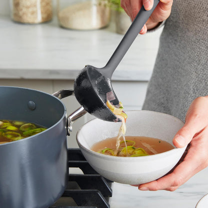 Silicone Ladle, Soup Mixing Stirring Serving, Cooking Kitchen Utensil, Flexible Rubber Nonstick Cookware, Rigid Steel Core, Heat-Resistant, Anti-Slip Handle, BPA-Free, Dishwasher Safe, Gray