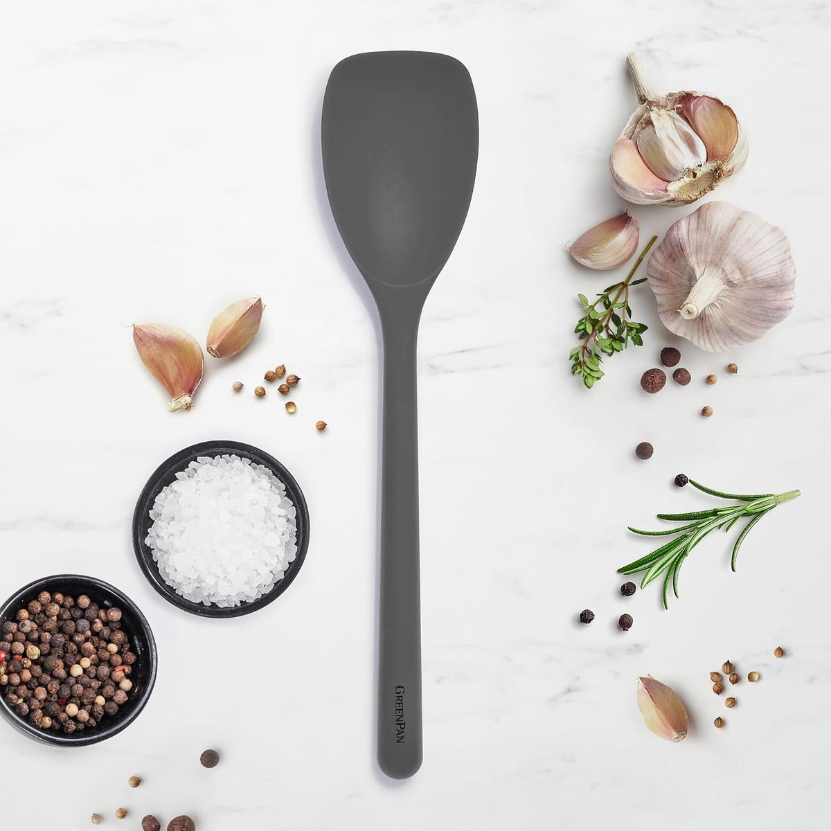 Silicone Ladle, Soup Mixing Stirring Serving, Cooking Kitchen Utensil, Flexible Rubber Nonstick Cookware, Rigid Steel Core, Heat-Resistant, Anti-Slip Handle, BPA-Free, Dishwasher Safe, Gray