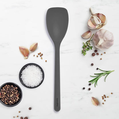 Silicone Ladle, Soup Mixing Stirring Serving, Cooking Kitchen Utensil, Flexible Rubber Nonstick Cookware, Rigid Steel Core, Heat-Resistant, Anti-Slip Handle, BPA-Free, Dishwasher Safe, Gray