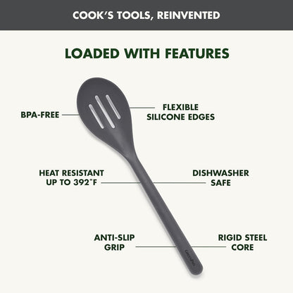 Silicone Ladle, Soup Mixing Stirring Serving, Cooking Kitchen Utensil, Flexible Rubber Nonstick Cookware, Rigid Steel Core, Heat-Resistant, Anti-Slip Handle, BPA-Free, Dishwasher Safe, Gray