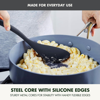Silicone Ladle, Soup Mixing Stirring Serving, Cooking Kitchen Utensil, Flexible Rubber Nonstick Cookware, Rigid Steel Core, Heat-Resistant, Anti-Slip Handle, BPA-Free, Dishwasher Safe, Gray