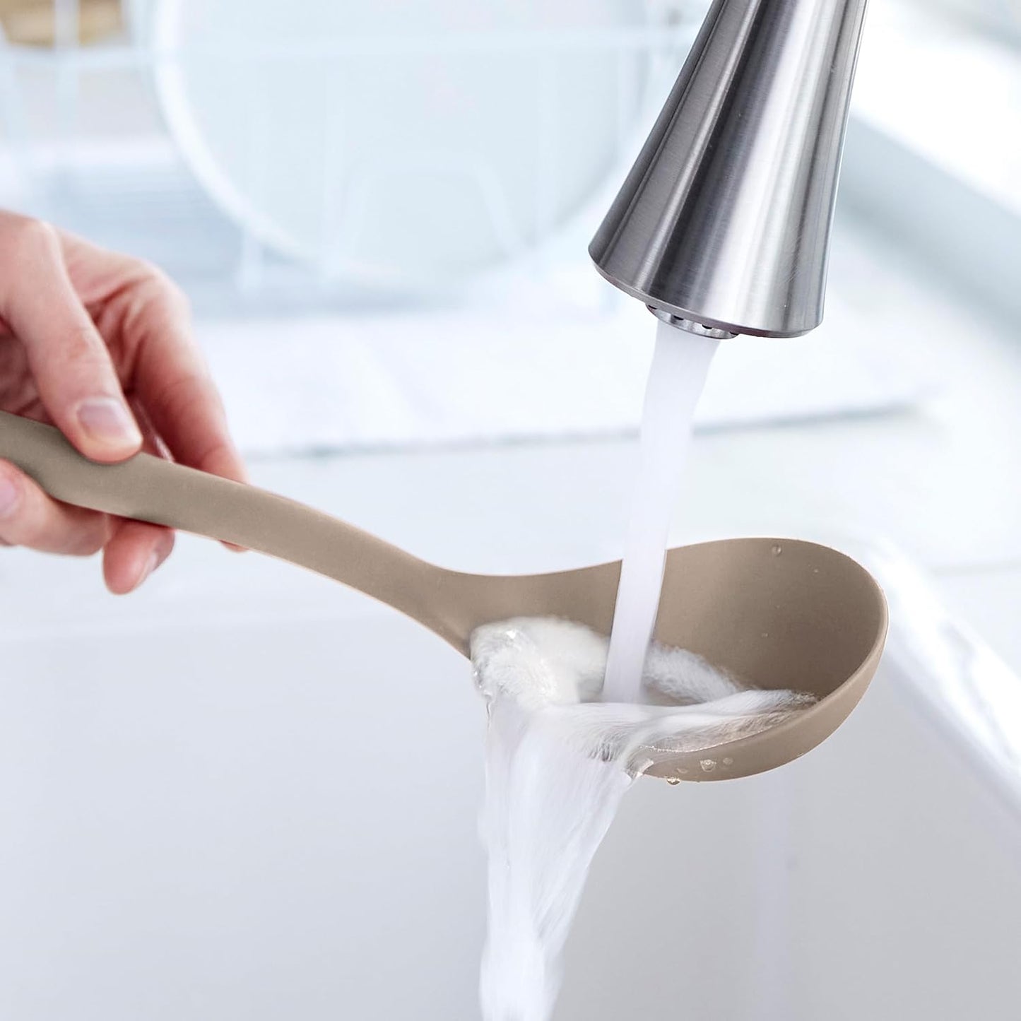 Silicone Ladle, Soup Mixing Stirring Serving, Cooking Kitchen Utensil, Flexible Rubber Nonstick Cookware, Rigid Steel Core, Heat-Resistant, Anti-Slip Handle, BPA-Free, Dishwasher Safe, Gray