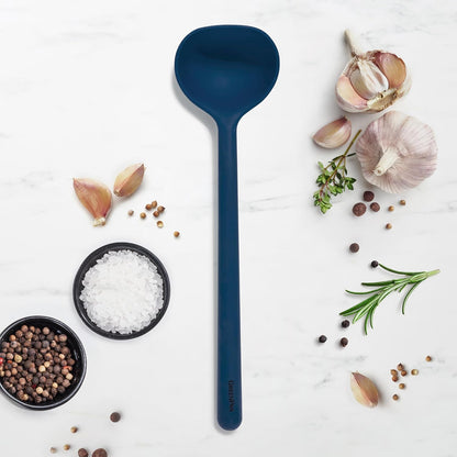 Silicone Ladle, Soup Mixing Stirring Serving, Cooking Kitchen Utensil, Flexible Rubber Nonstick Cookware, Rigid Steel Core, Heat-Resistant, Anti-Slip Handle, BPA-Free, Dishwasher Safe, Gray