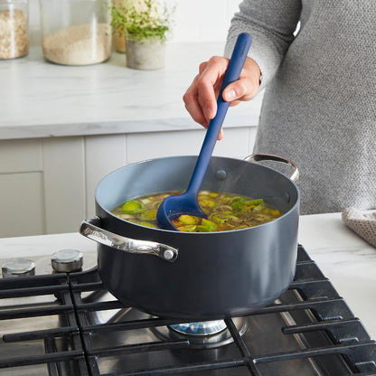 Silicone Ladle, Soup Mixing Stirring Serving, Cooking Kitchen Utensil, Flexible Rubber Nonstick Cookware, Rigid Steel Core, Heat-Resistant, Anti-Slip Handle, BPA-Free, Dishwasher Safe, Gray