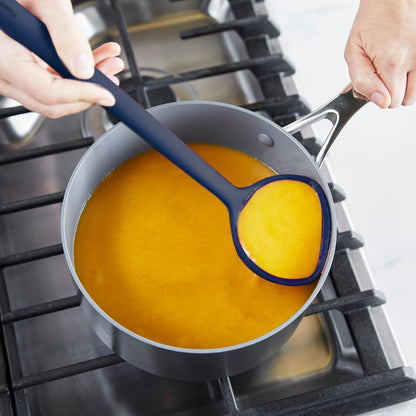 Silicone Ladle, Soup Mixing Stirring Serving, Cooking Kitchen Utensil, Flexible Rubber Nonstick Cookware, Rigid Steel Core, Heat-Resistant, Anti-Slip Handle, BPA-Free, Dishwasher Safe, Gray