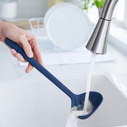 Silicone Ladle, Soup Mixing Stirring Serving, Cooking Kitchen Utensil, Flexible Rubber Nonstick Cookware, Rigid Steel Core, Heat-Resistant, Anti-Slip Handle, BPA-Free, Dishwasher Safe, Gray
