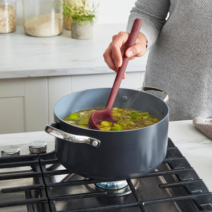 Silicone Ladle, Soup Mixing Stirring Serving, Cooking Kitchen Utensil, Flexible Rubber Nonstick Cookware, Rigid Steel Core, Heat-Resistant, Anti-Slip Handle, BPA-Free, Dishwasher Safe, Gray