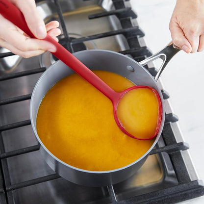 Silicone Ladle, Soup Mixing Stirring Serving, Cooking Kitchen Utensil, Flexible Rubber Nonstick Cookware, Rigid Steel Core, Heat-Resistant, Anti-Slip Handle, BPA-Free, Dishwasher Safe, Gray
