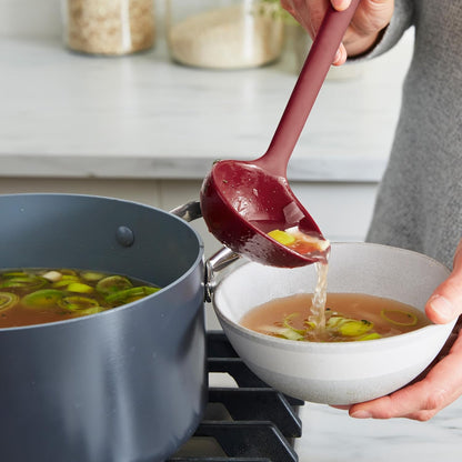 Silicone Ladle, Soup Mixing Stirring Serving, Cooking Kitchen Utensil, Flexible Rubber Nonstick Cookware, Rigid Steel Core, Heat-Resistant, Anti-Slip Handle, BPA-Free, Dishwasher Safe, Gray