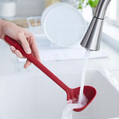 Silicone Ladle, Soup Mixing Stirring Serving, Cooking Kitchen Utensil, Flexible Rubber Nonstick Cookware, Rigid Steel Core, Heat-Resistant, Anti-Slip Handle, BPA-Free, Dishwasher Safe, Gray