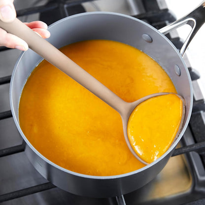 Silicone Ladle, Soup Mixing Stirring Serving, Cooking Kitchen Utensil, Flexible Rubber Nonstick Cookware, Rigid Steel Core, Heat-Resistant, Anti-Slip Handle, BPA-Free, Dishwasher Safe, Gray