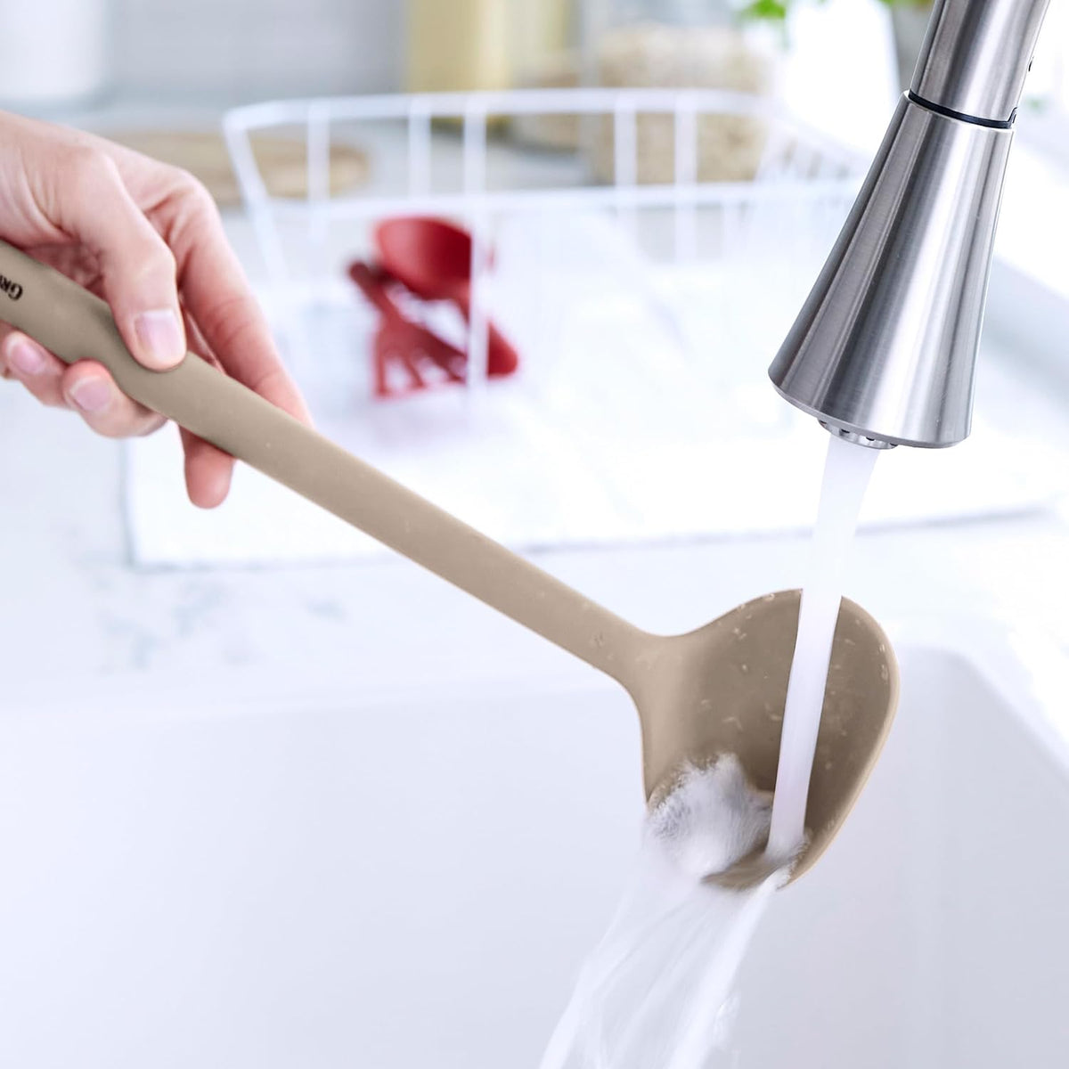 Silicone Ladle, Soup Mixing Stirring Serving, Cooking Kitchen Utensil, Flexible Rubber Nonstick Cookware, Rigid Steel Core, Heat-Resistant, Anti-Slip Handle, BPA-Free, Dishwasher Safe, Gray