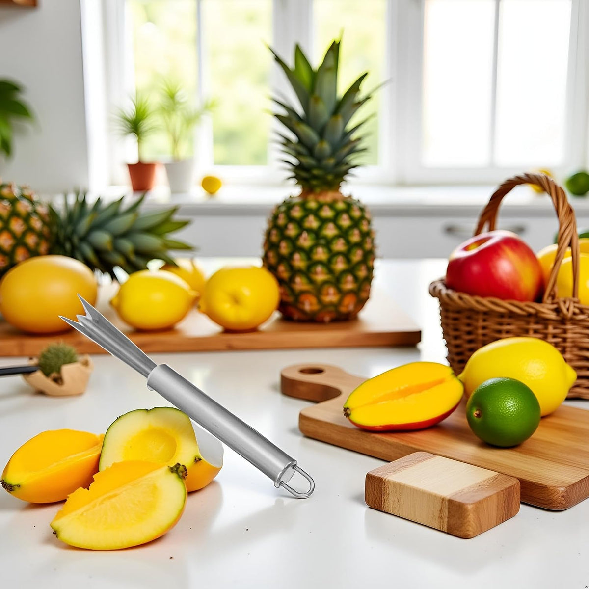Silver Pineapple Eye Peeler Remover Tool, Multipurpose Pineapple Eye Clip,Pineapple Eye Cutter V Shape Stainless Steel Pineapple Eye Peeler Remover for Home Kitchen Peelers