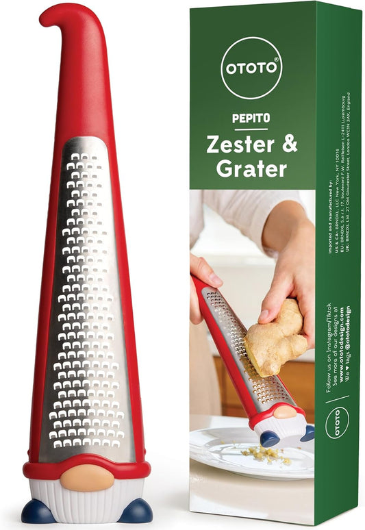 Grater - Stainless Steel, BPA Free, Dishwasher Safe, Fun Kitchen Gadget, Vegetable Shredder, Cute Kitchen Gifts & Accessories (Pepito Gnome Grater, Red)