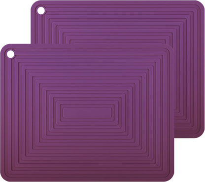 Silicone Trivets Mats for Hot Pots & Pans & Dishes, Hot Pads for Kitchen, Multipurpose Heat Resistant Mat for Kitchen Counter, Durable & Flexible Silicone Pot Holder Set 2 Rectangular Purple
