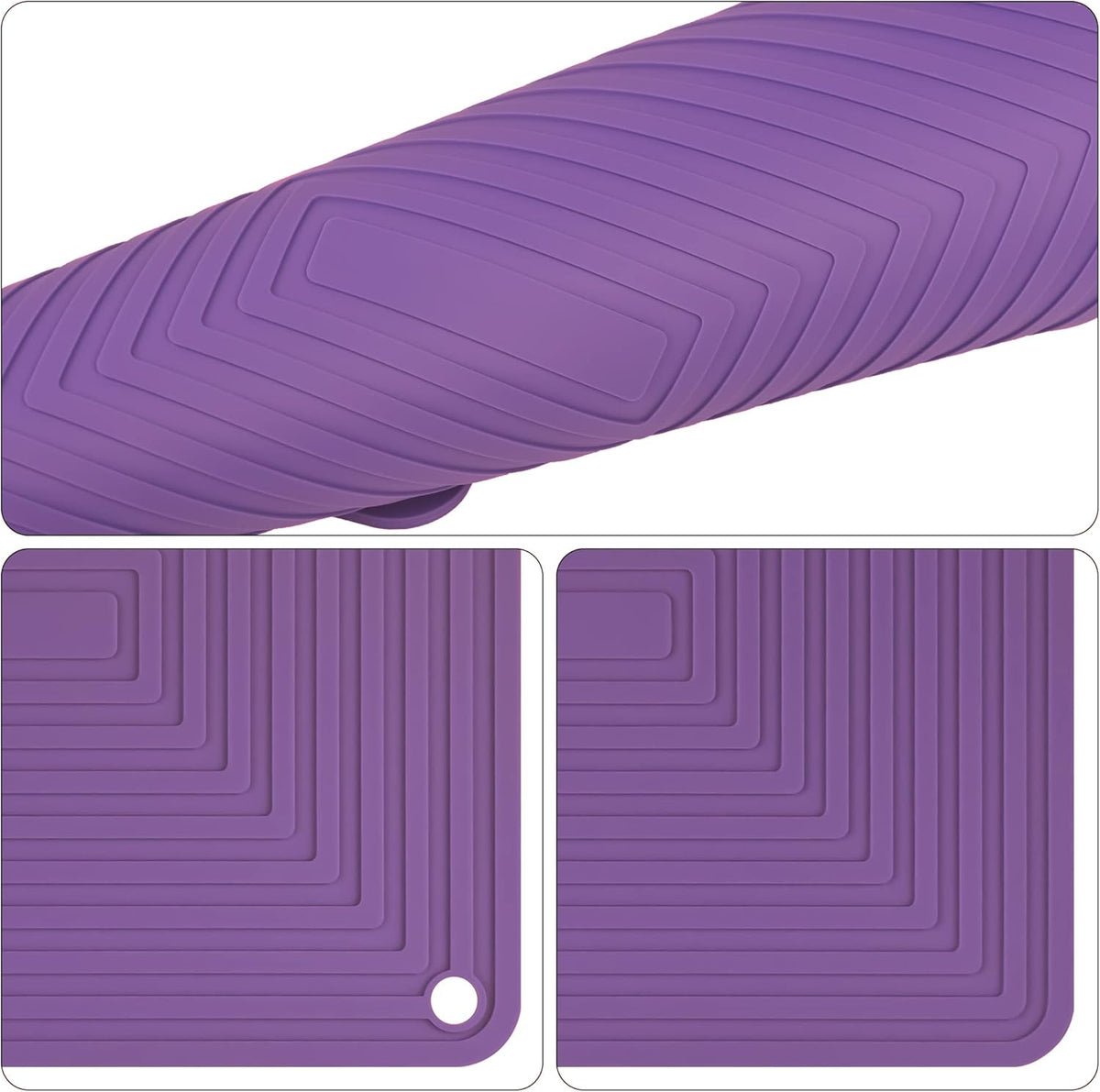 Silicone Trivets Mats for Hot Pots & Pans & Dishes, Hot Pads for Kitchen, Multipurpose Heat Resistant Mat for Kitchen Counter, Durable & Flexible Silicone Pot Holder Set 2 Rectangular Purple