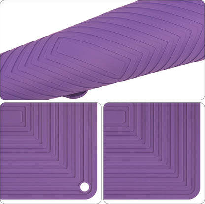 Silicone Trivets Mats for Hot Pots & Pans & Dishes, Hot Pads for Kitchen, Multipurpose Heat Resistant Mat for Kitchen Counter, Durable & Flexible Silicone Pot Holder Set 2 Rectangular Purple