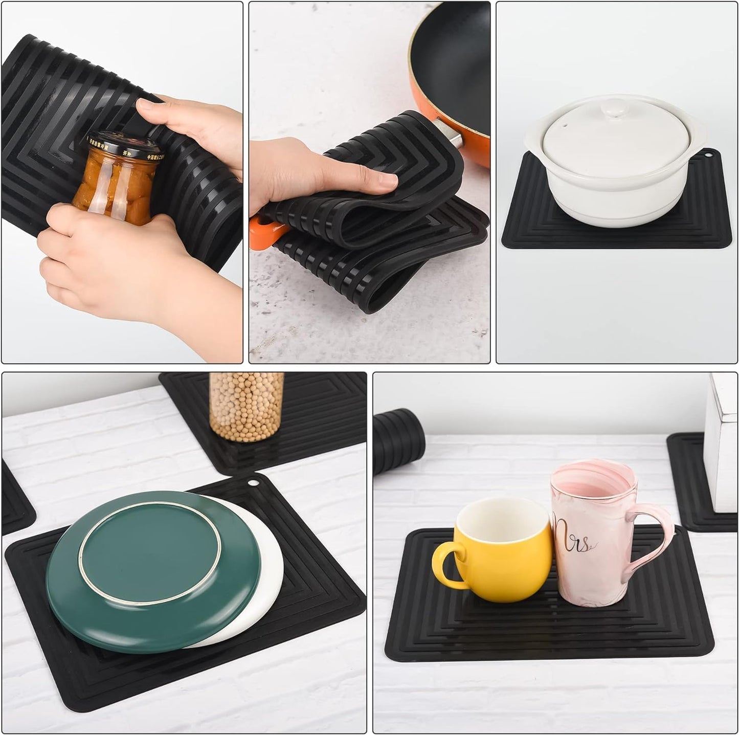 Silicone Trivets Mats for Hot Pots & Pans & Dishes, Hot Pads for Kitchen, Multipurpose Heat Resistant Mat for Kitchen Counter, Durable & Flexible Silicone Pot Holder Set 2 Rectangular Purple