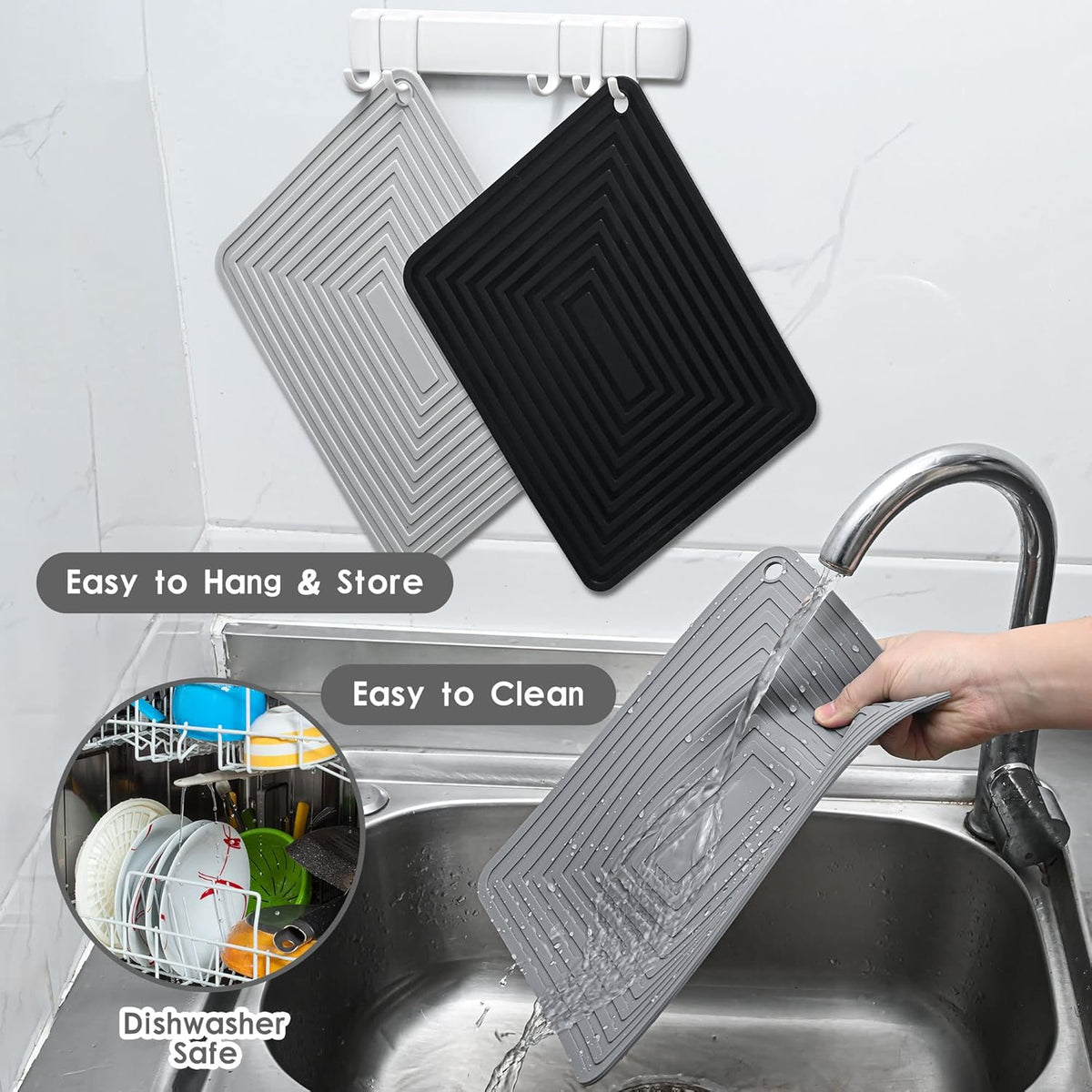 Silicone Trivets Mats for Hot Pots & Pans & Dishes, Hot Pads for Kitchen, Multipurpose Heat Resistant Mat for Kitchen Counter, Durable & Flexible Silicone Pot Holder Set 2 Rectangular Purple