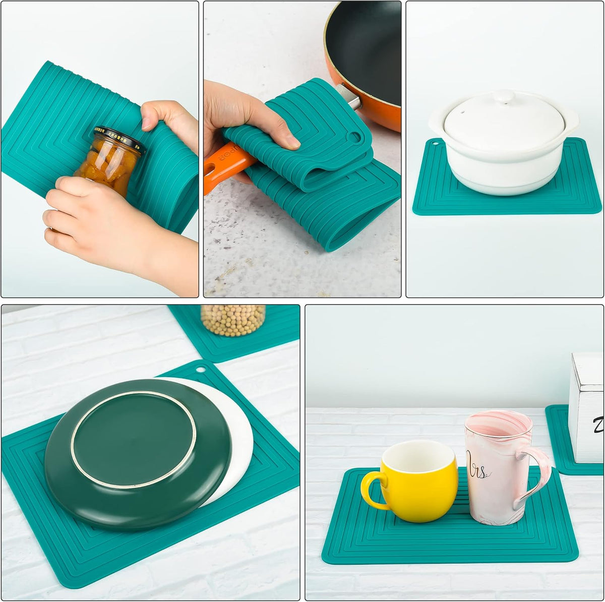 Silicone Trivets Mats for Hot Pots & Pans & Dishes, Hot Pads for Kitchen, Multipurpose Heat Resistant Mat for Kitchen Counter, Durable & Flexible Silicone Pot Holder Set 2 Rectangular Purple