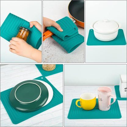 Silicone Trivets Mats for Hot Pots & Pans & Dishes, Hot Pads for Kitchen, Multipurpose Heat Resistant Mat for Kitchen Counter, Durable & Flexible Silicone Pot Holder Set 2 Rectangular Purple