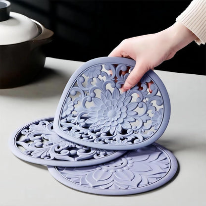 Silicone Trivets Mats for Hot Pots & Pans & Dishes, Hot Pads for Kitchen, Multipurpose Heat Resistant Mat for Kitchen Counter, Durable & Flexible Silicone Pot Holder Set 2 Rectangular Purple