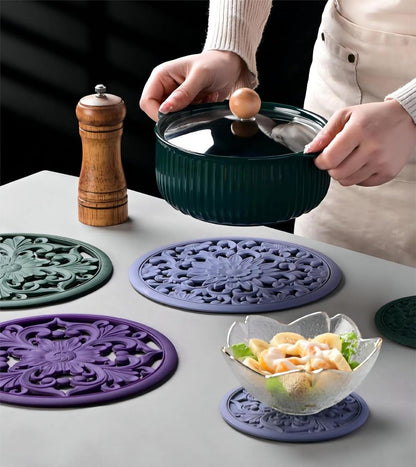 Silicone Trivets Mats for Hot Pots & Pans & Dishes, Hot Pads for Kitchen, Multipurpose Heat Resistant Mat for Kitchen Counter, Durable & Flexible Silicone Pot Holder Set 2 Rectangular Purple