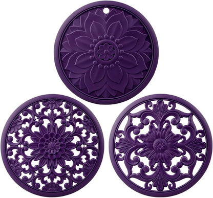 Silicone Trivets Mats for Hot Pots & Pans & Dishes, Hot Pads for Kitchen, Multipurpose Heat Resistant Mat for Kitchen Counter, Durable & Flexible Silicone Pot Holder Set 2 Rectangular Purple