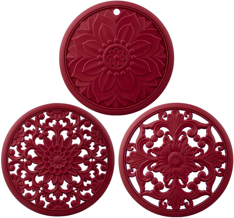 Silicone Trivets Mats for Hot Pots & Pans & Dishes, Hot Pads for Kitchen, Multipurpose Heat Resistant Mat for Kitchen Counter, Durable & Flexible Silicone Pot Holder Set 2 Rectangular Purple