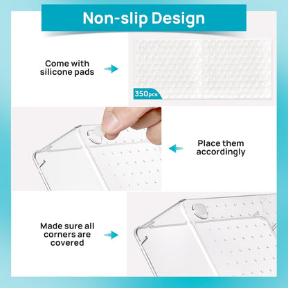 72 PCS Clear Plastic Drawer Organizers Set, 4-Size Versatile Bathroom and Vanity Organizer Trays, Non-Slip Storage Containers for Makeup, Jewelries, Bedroom，Kitchen Utensils and Office
