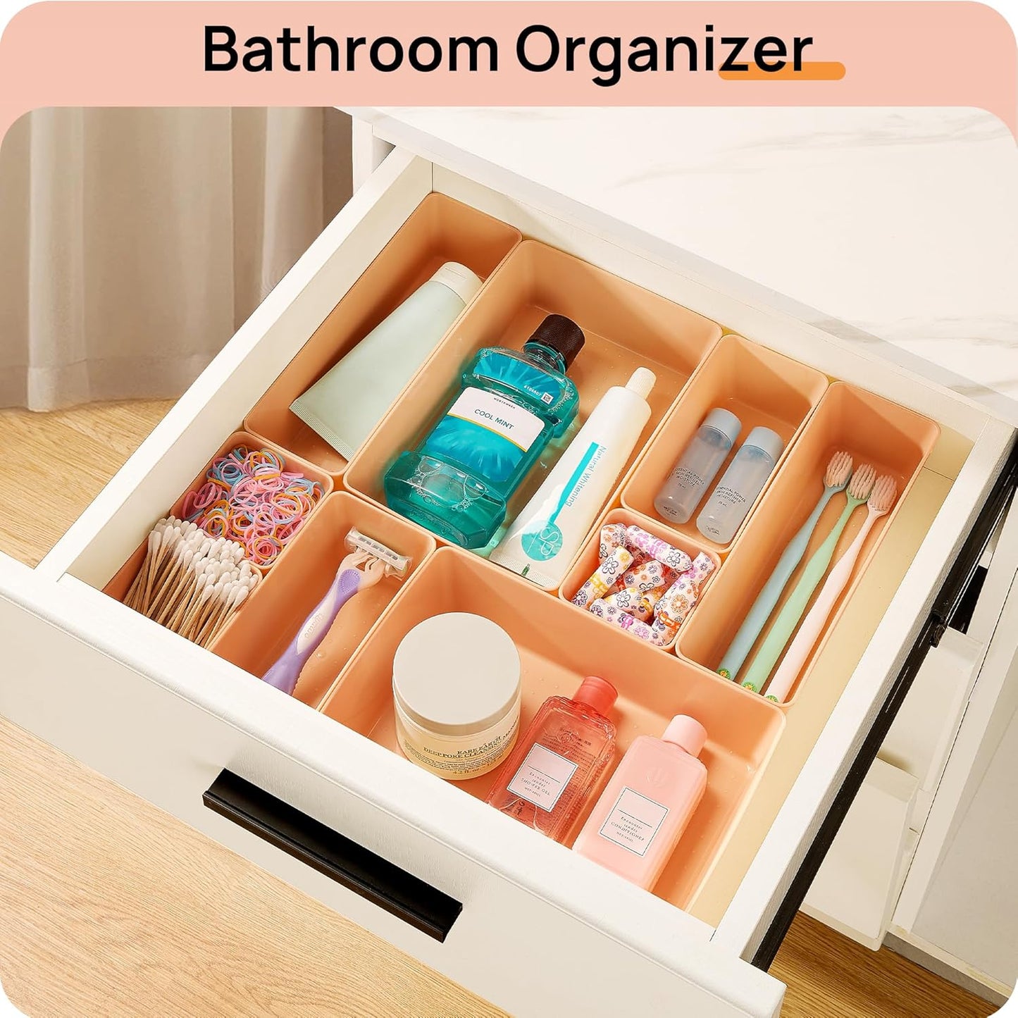 72 PCS Clear Plastic Drawer Organizers Set, 4-Size Versatile Bathroom and Vanity Organizer Trays, Non-Slip Storage Containers for Makeup, Jewelries, Bedroom，Kitchen Utensils and Office