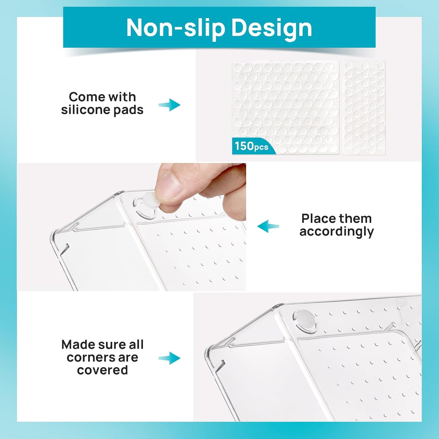 72 PCS Clear Plastic Drawer Organizers Set, 4-Size Versatile Bathroom and Vanity Organizer Trays, Non-Slip Storage Containers for Makeup, Jewelries, Bedroom，Kitchen Utensils and Office