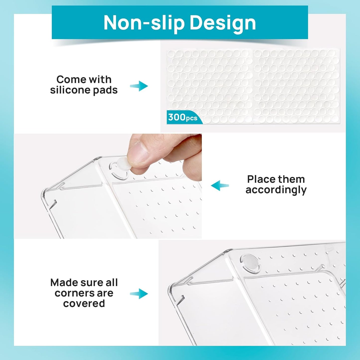 72 PCS Clear Plastic Drawer Organizers Set, 4-Size Versatile Bathroom and Vanity Organizer Trays, Non-Slip Storage Containers for Makeup, Jewelries, Bedroom，Kitchen Utensils and Office