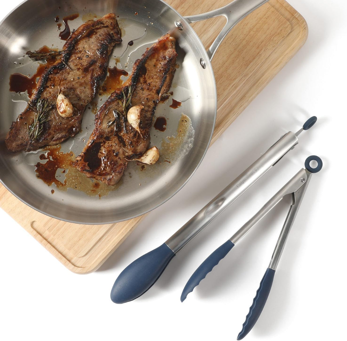 Edge Tongs Set, 2-Piece Stainless Steel Kitchen Tongs Set with Silicone Heads, Includes 9-Inch & 12-Inch Heat-Resistant Locking Tongs for Cooking, Grilling & Serving