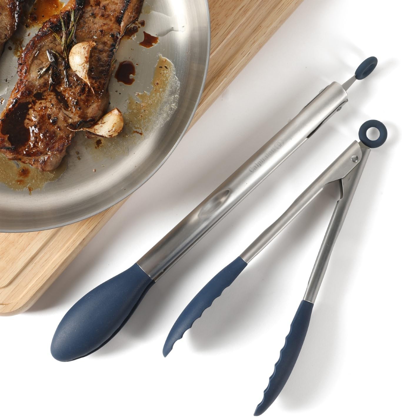 Edge Tongs Set, 2-Piece Stainless Steel Kitchen Tongs Set with Silicone Heads, Includes 9-Inch & 12-Inch Heat-Resistant Locking Tongs for Cooking, Grilling & Serving