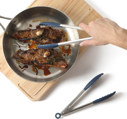 Edge Tongs Set, 2-Piece Stainless Steel Kitchen Tongs Set with Silicone Heads, Includes 9-Inch & 12-Inch Heat-Resistant Locking Tongs for Cooking, Grilling & Serving