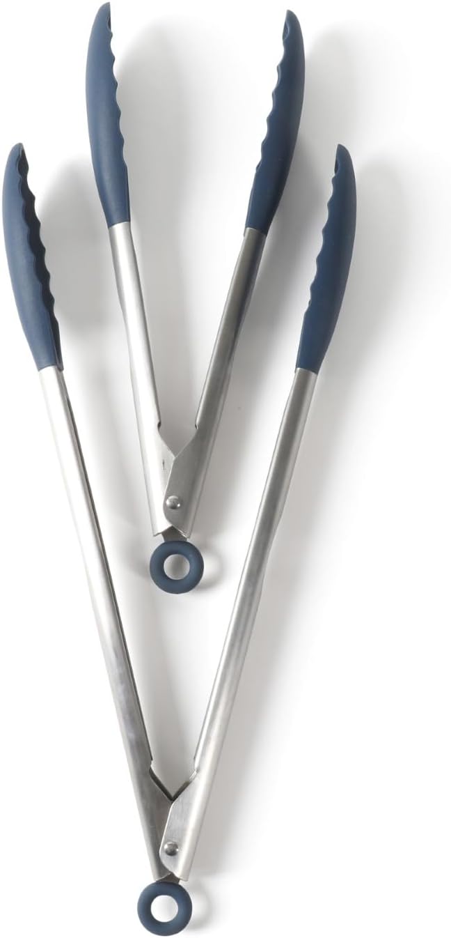 Edge Tongs Set, 2-Piece Stainless Steel Kitchen Tongs Set with Silicone Heads, Includes 9-Inch & 12-Inch Heat-Resistant Locking Tongs for Cooking, Grilling & Serving