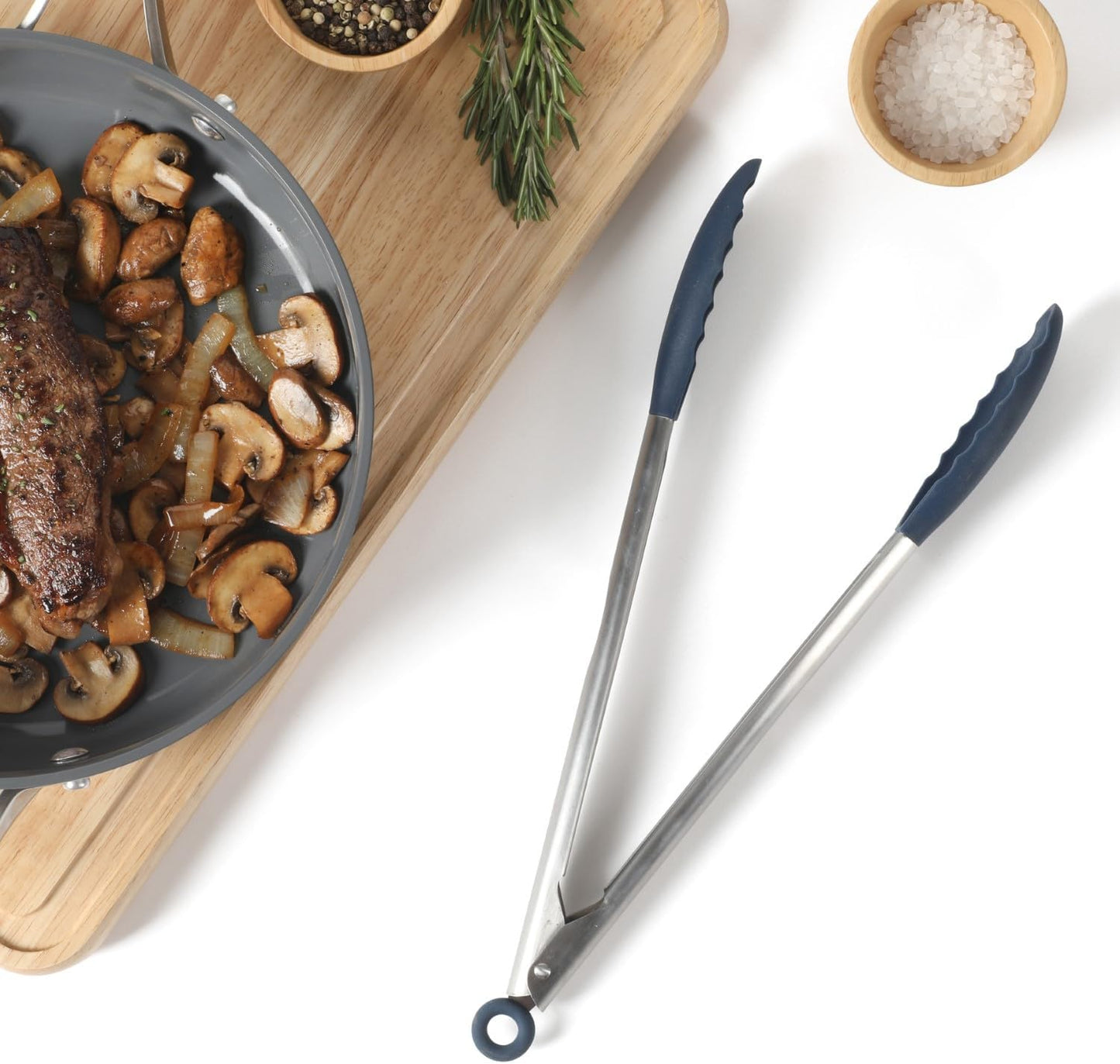 Edge Tongs Set, 2-Piece Stainless Steel Kitchen Tongs Set with Silicone Heads, Includes 9-Inch & 12-Inch Heat-Resistant Locking Tongs for Cooking, Grilling & Serving