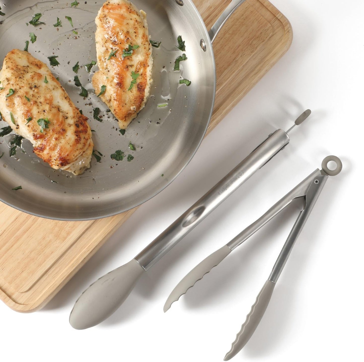 Edge Tongs Set, 2-Piece Stainless Steel Kitchen Tongs Set with Silicone Heads, Includes 9-Inch & 12-Inch Heat-Resistant Locking Tongs for Cooking, Grilling & Serving