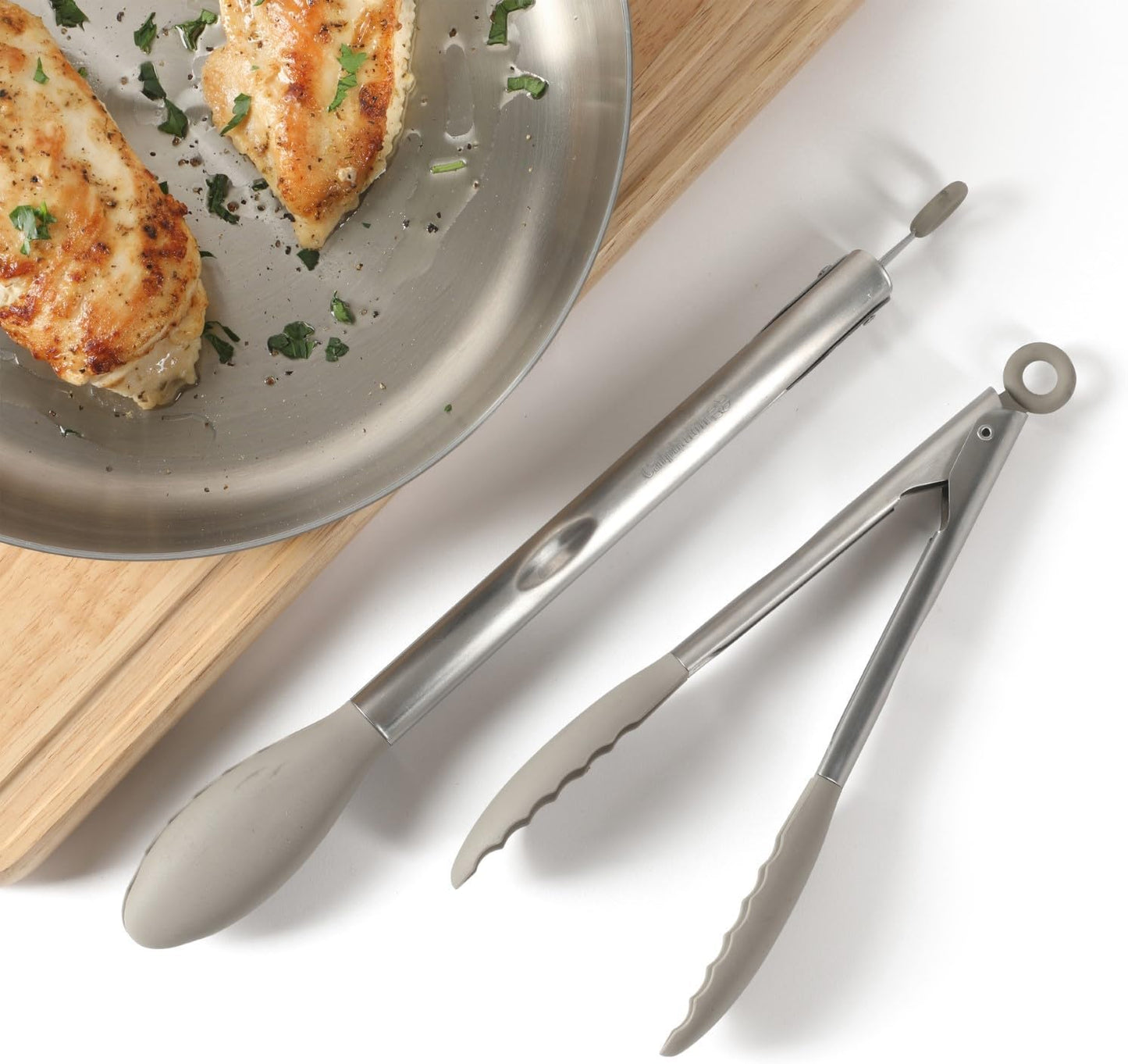 Edge Tongs Set, 2-Piece Stainless Steel Kitchen Tongs Set with Silicone Heads, Includes 9-Inch & 12-Inch Heat-Resistant Locking Tongs for Cooking, Grilling & Serving