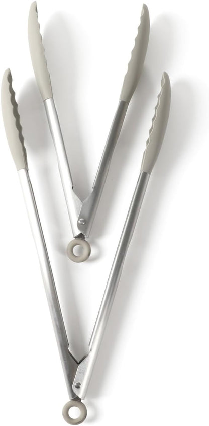 Edge Tongs Set, 2-Piece Stainless Steel Kitchen Tongs Set with Silicone Heads, Includes 9-Inch & 12-Inch Heat-Resistant Locking Tongs for Cooking, Grilling & Serving