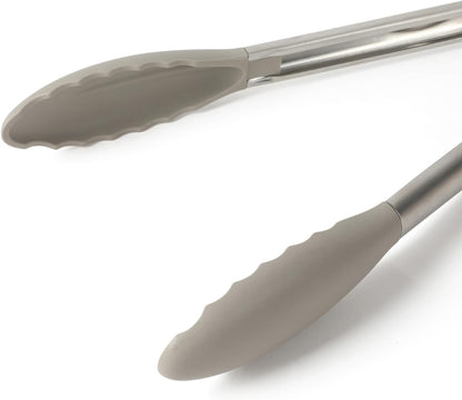 Edge Tongs Set, 2-Piece Stainless Steel Kitchen Tongs Set with Silicone Heads, Includes 9-Inch & 12-Inch Heat-Resistant Locking Tongs for Cooking, Grilling & Serving