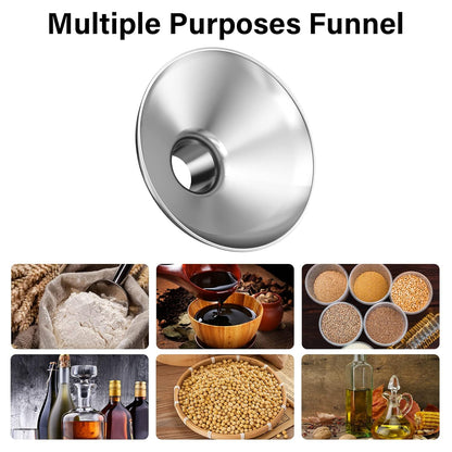 Stainless Steel Funnel, 2 Large and Small Mouth Filling Kitchen funnels, Liquids, fluids, Spices and Powders, Durable and Washable.