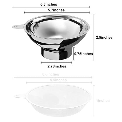 Stainless Steel Funnel, 2 Large and Small Mouth Filling Kitchen funnels, Liquids, fluids, Spices and Powders, Durable and Washable.