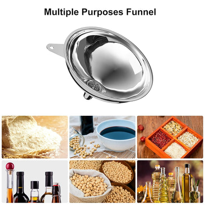 Stainless Steel Funnel, 2 Large and Small Mouth Filling Kitchen funnels, Liquids, fluids, Spices and Powders, Durable and Washable.