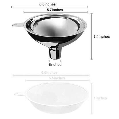 Stainless Steel Funnel, 2 Large and Small Mouth Filling Kitchen funnels, Liquids, fluids, Spices and Powders, Durable and Washable.