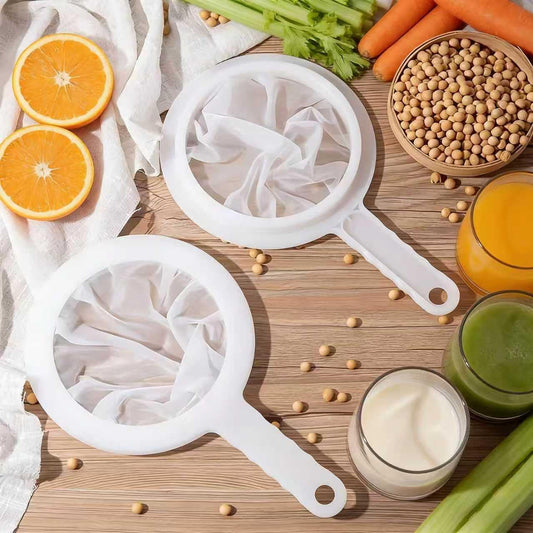 Fine Mesh Strainer with Handle, Nylon Filter Sieve for Kitchen Use, Ideal for Coffee Soy Milk Yogurt Juice Filtering (200Mesh-2PCS)
