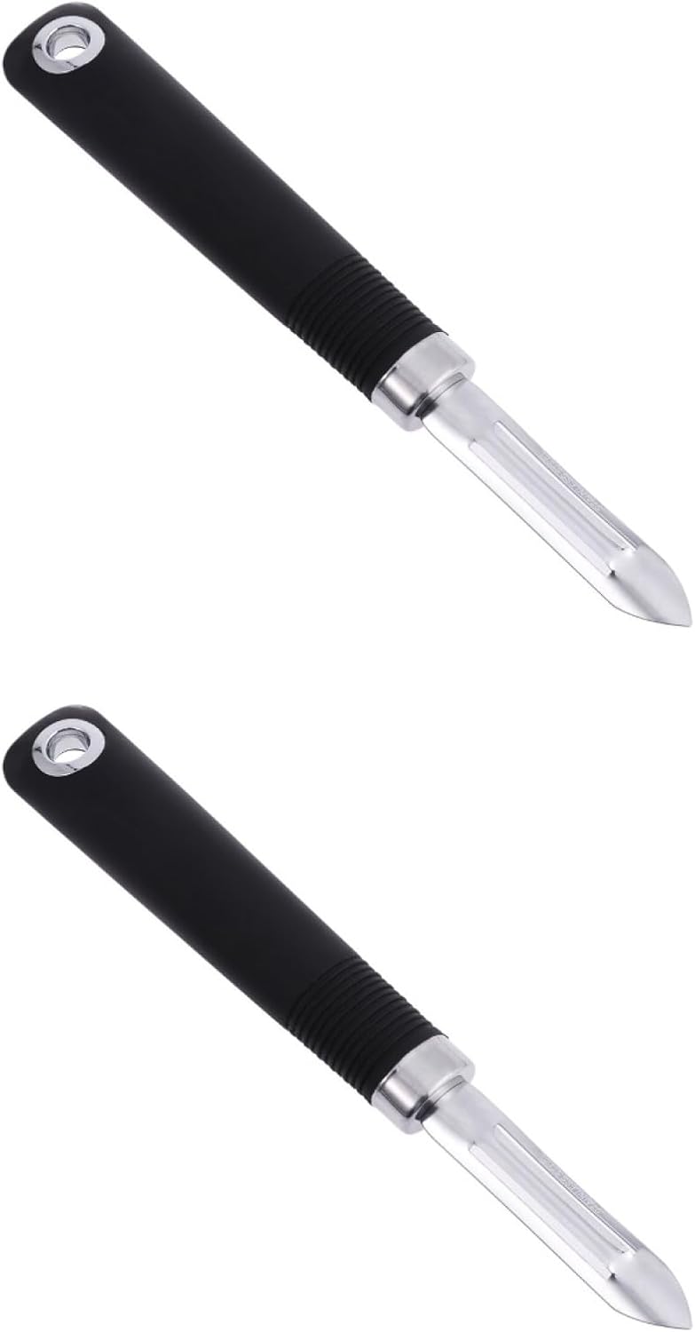 2-pack Stainless Steel Vegetable Peeler Non Swivel Fruit Peeler with Dual-Edge Blade Hanging Hole Right and Left Hand Use for Carrots Potatoes Cucumbers Pears 7.87 inch Kitchen Tool