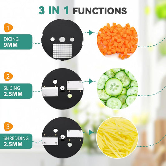 3 in 1 Electric Vegetable Chopper, Commercial Dicer Slicer Shredder | 2 Food Inlets, Multifunctional Automatic Vegetable Processor, Veggie & Fruit Cutter Machine for Potato Onion, 110V, 100W