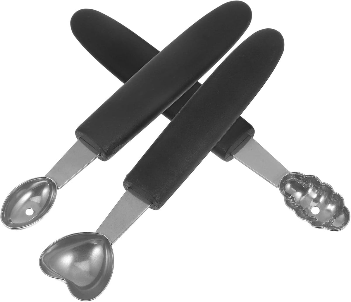 3pcs Stainless Steel Ice Cream Scoop and Melon Baller Set with Wave Oval, Oval, and Heart Shapes for Home Dessert and Fruit Serving